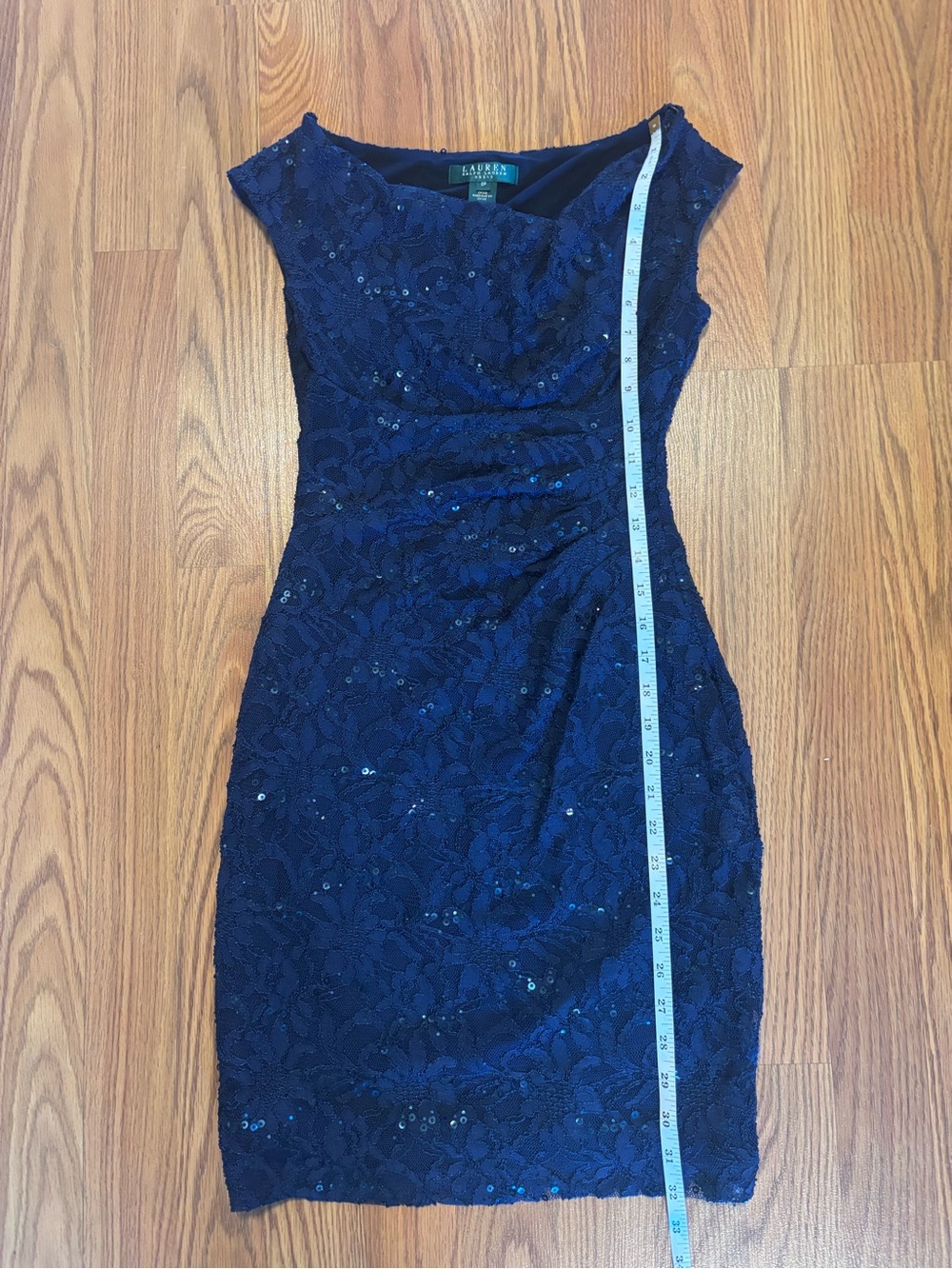 Lauren Ralph Lauren Navy Lace Sequin Sheath Midi Dress - Picture 5 of 10